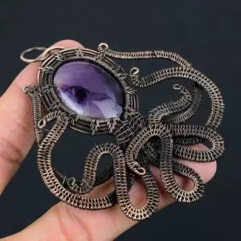Драгоценный камень в форме осьминога, аметист, чистая медная проволока, обернутая ювелирными изделиями ручной работы 3.31 Inches фиолетовый