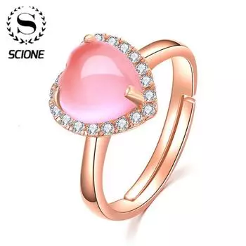 Драгоценный камень в форме сердца, созданный из розового розового кварца, регулируемое кольцо, ювелирные изделия для женщин на свадьбу Resizable розовый