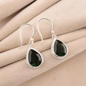 Драгоценный камень Зеленый Турмалин Ювелирные изделия из серебра 925 пробы Ручная работа Серьги-крючки 1,40 EE-9-39