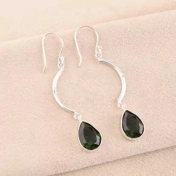 Драгоценный камень Зеленый Турмалин Ювелирные изделия из серебра 925 пробы Ручная работа Длинные серьги 2,60 EE-43-38