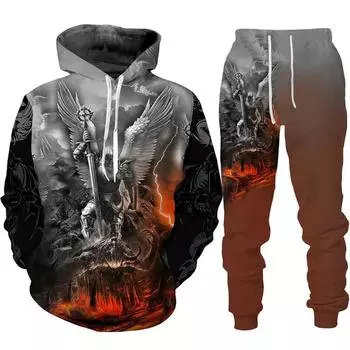 Dragon 3D Print Men Skull Hoodies Sets Tracksuit/Pants Autumn Winter Long Sleeve Pullover Suit Punk Casual Oversize High-quality S