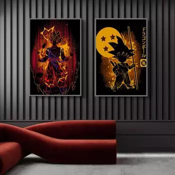Dragon Ball Аниме Плакат Гоку Персонаж Силуэт Стиль Декоративная Картина На Холсте Детская Комната Настенные Художественные Печати Современный Домашний Декор Без Рамки 21*30cm No Frame