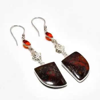 Ювелирные серьги «Кровь дракона» и драгоценный камень гранат 925, посеребренные, 2,84 дюйма