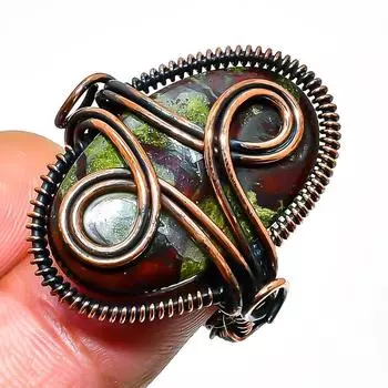 Драгоценный камень «Кровь дракона» ручной работы, обёрнутый медной проволокой, ювелирное кольцо, размер 6