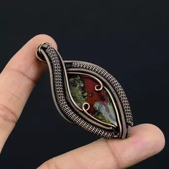 Dragon Blood Jasper Gemstone Чистая медная проволока Обернутая дизайнерская подвеска ручной работы Ювелирные изделия для нее 2.64 Inches красный