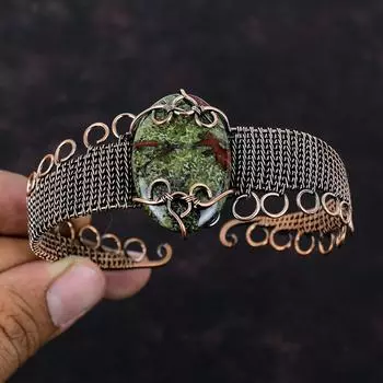 Dragon Bloodstone Copper Bangle Wire Wrapped Gemstone Cuff Bracelet Adjustable Bangle Wire Wrap Jewelry Handmade Copper Jewelry Gift For Her