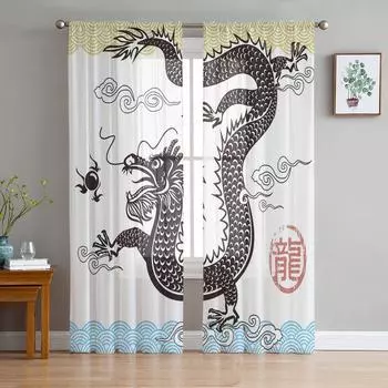 Dragon Chinese Culture Modern Curtains For Living Room Transparent Tulle Curtains Window Sheer For The Bedroom Accessories Decor W135 x H114cm