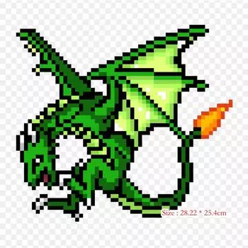 Dragon Fire Pixel Pixel Art Dragon Iron on Heat Transfer Printing Виниловые нашивки, наклейки для одежды, аппликации «сделай сам», моющиеся нашивки