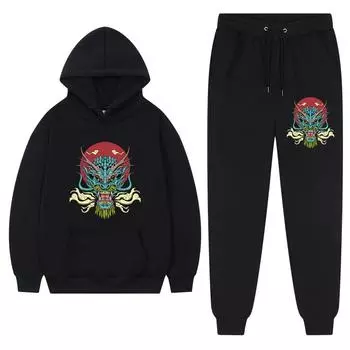 Dragon Hoodies Men 2022 Китайский дракон Принт Мужские толстовки с капюшоном Толстовка + спортивные штаны Костюм Осень Зима Теплые комплекты Мужской пуловер S
