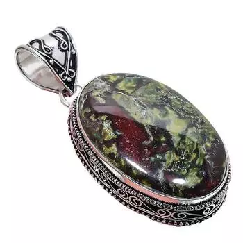 Dragon Jasper Gemstone Handmade 925 Sterling Silver Jewelry Pendant 2.17 AH-860 2.2 зелёный