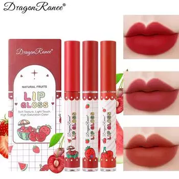Dragon Ranee Lip Glaze Matte Faint Velvet Не меняет цвет, Dip The Cup, Губная помада, Водонепроницаемая, Белый блеск для губ Три фруктовых костюма