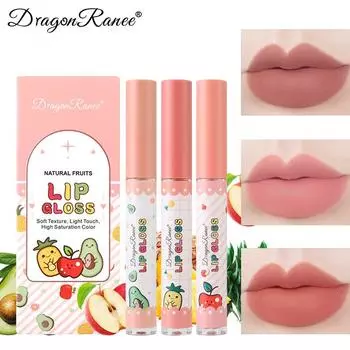 Dragon Ranee Lip Glaze Matte Faint Velvet Не меняет цвет, Dip The Cup, Губная помада, Водонепроницаемая, Белый блеск для губ Три фруктовых костюма A