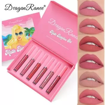 Dragon Ranee Six Suits Lip Glaze Mist Матовый матовый цвет Губная помада Красный набор 6pcs