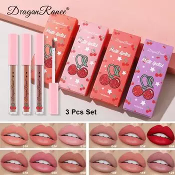 Dragon Ranee Velvet Matte Cherry Lip Glaze, туманная поверхность, чашка без погружения, три набора коробочек, блеск для губ Nude Color Cute Set Lipstick A