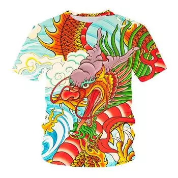 Dragon T-shirt 3D Digital Printing Round Neck Short Sleeve S красный