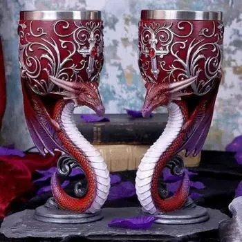 Бокал для вина «Дракон» Кубок для кошки Готический мрачный кубок из нержавеющей стали и смолы Декоративная барная стойка для Хэллоуина B