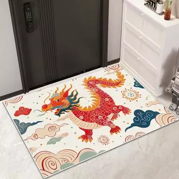 Dragon Year Cartoon Absorbent Non-slip Quick Dry Diatom Mud Door Carpet Bathroom Floor Mat Foot Mat New Year Toilet Toilet 40 * 60CM crystal velvet