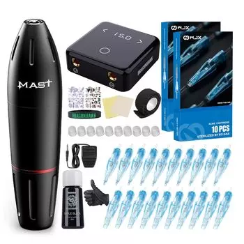 Dragonhawk Комплект для татуировки с вращающейся ручкой-пистолетом 20 шт. картриджей для татуировки с педалью питания для общей татуировки и студии SMP 1013-10