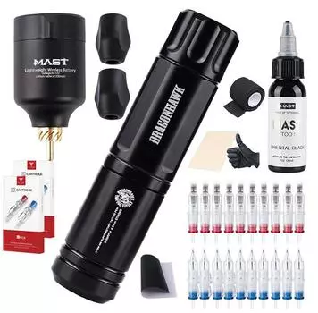 Dragonhawk Tattoo Kit Тату-ручка Роторная тату-машина 4 мм Ход RCA Батарейные картриджи для татуировки
