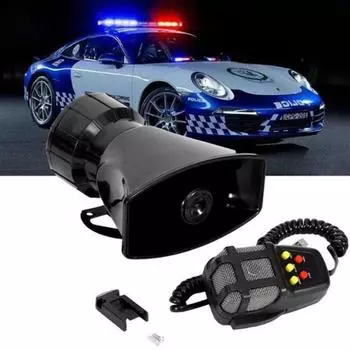 Dragonpad 7-звуковая громкая автомобильная предупредительная сигнализация Полицейская пожарная сирена Воздушный звуковой сигнал PA Динамик 100 Вт Предупреждающая сигнализация чёрный