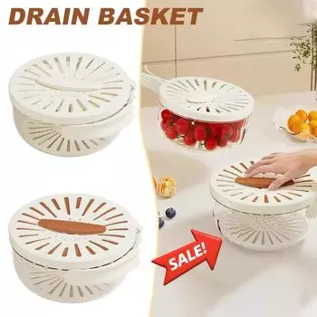 Drain Basket with Foldable Handle Protable Multifunctional Keep Fresh and Filterate Refrigerator Storage Basket Kitchen Tools белый