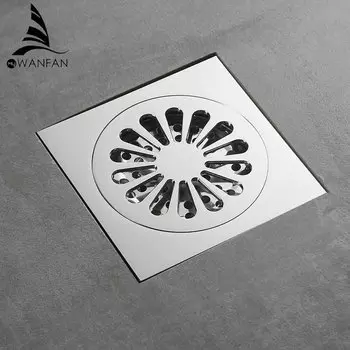 Drains 10*10cm Solid Brass Chrome Silver Shower Drain Bathroom Square Cover Anti-odor Hair Strainer Balcony Floor Drain WF-8109L