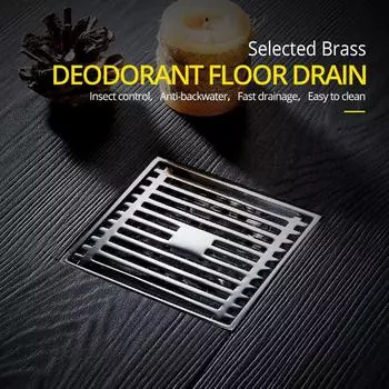 Drains 10*10cm Solid Brass Chrome Silver Shower Drain Bathroom Square Cover Anti-odor Hair Strainer Balcony Floor DrainBS-8109A