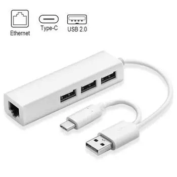 Драйвер USB-концентратора Бесплатная передача данных Портативный адаптер сетевого концентратора USB Type-C к RJ45 Ethernet для компьютера белый