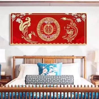 Дракон Феникс Чэнсян Алмазная Картина Полная Алмазных Счастливых Слова Ручная Роспись Свадебный Подарок Точечная Алмазная Вышивка Крестом Мозаика Искусство 100-50CM белый