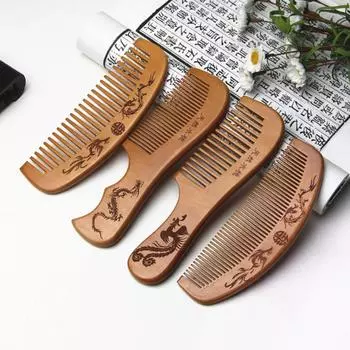 Дракон Феникс с гравировкой персикового дерева, здоровый массаж, антистатическая расческа для ухода за волосами