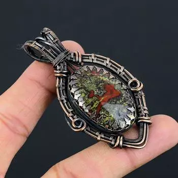 Драконья кровь яшма драгоценный камень чистая медная проволока обернутая ювелирные изделия ручной работы кулон 2.87 Inches зелёный