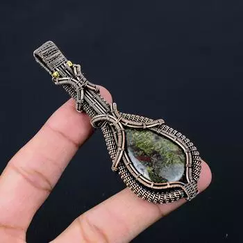 Драконья кровь яшма драгоценный камень чистая медная проволока обернутая ювелирные изделия ручной работы кулон 3.86 Inches зелёный