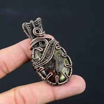 Драконья кровь яшма драгоценный камень чистая медная проволока обернутая подвеска ручной работы ювелирные изделия для новогоднего подарка 2.64 Inches зелёный