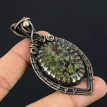 Драконья кровь яшма драгоценный камень чистая медная проволока обернутая подвеска ручной работы ювелирный подарок для нее 2.95 Inches зелёный