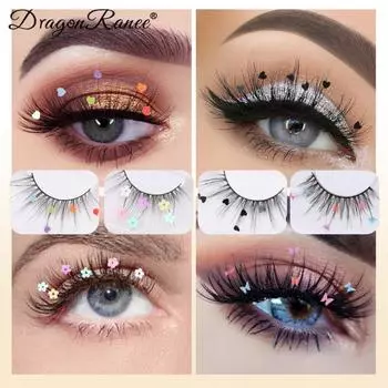Дракон Рани Sequenant Накладные ресницы Персиковое сердце Вспышки Маленький цветок наклейка Блесток Химическое волокно Производительность Ресницы для рождественской вечеринки 11