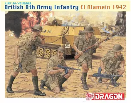Дракон Вторая мировая война Британская 8-я армия пехоты Эль-Аламейн 1942 Набор из 4 фигурок Пластиковая модель DR6390 1/35