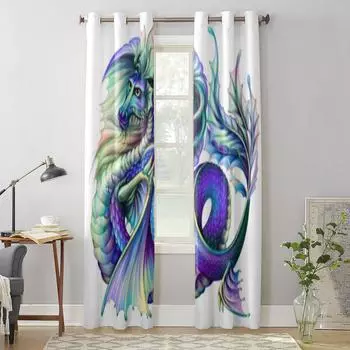 Дракон в акварельном стиле, оконные шторы для гостиной, кухни, современные шторы, домашний декор, жалюзи, шторы 135W x 60H(cm) x1