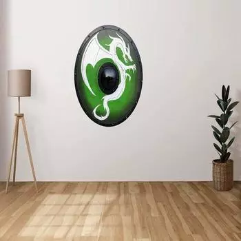 Драконий Деревянный Щит Викингов Зеленый | Деревянный щит для косплея | Средневековый круглый деревянный щит | Настенный щит