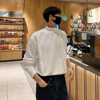 Dralon Мужская водолазка с длинным рукавом Футболка мужская повседневная базовая нижняя рубашка с капюшоном Осень Зима Теплая для мужчин Свободные топы M белый