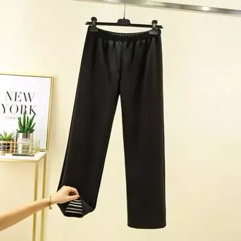 Dralon Warm Casual Pants Women s Winter Thickened Oversized Trousers Easiest for Match Solid Color Wide-Leg Pants Home Fleece-lined Pajama Pants Black XL (recommended 60.00 kg-70.00 kg