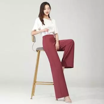 Draping Effect Summer Chiffon High Waist Loose Loose Pants Burgundy 32 yards [66.67cm 5 waist]]