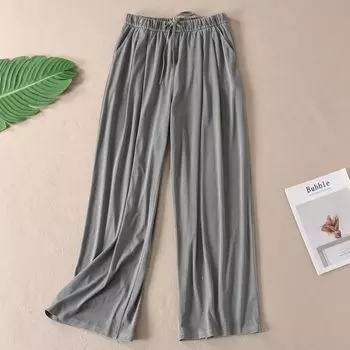 Draping Lyocell Washed Lyocell Denim Wide-Leg Pants Women Summer Slimming High Waist Loose Sun Protection Casual Trousers W392 Grey XL
