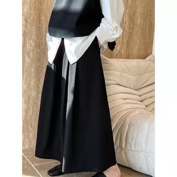 Драпированный костюм Юбка до половины тела Весенняя пригородная юбка-зонтик с высокой талией M чёрный