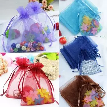 Drawable Bags Gift Wrapping Popular Gift Pouches 50PCS/Lot Jewelry Packaging Bags Promotional Organza Bags Party Decoration Wedding Jewelry Accessory 7x9cm белый