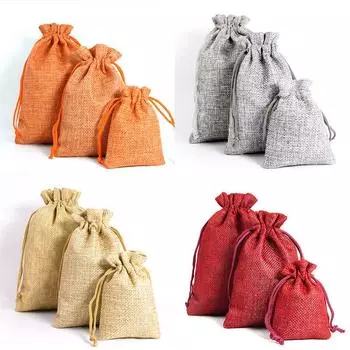 Сумка-мешок на шнурке Упаковка для ювелирных изделий Красота Свадебные сумки Украшения на елку Натуральная мешковина Мешок для конфет Популярная сумка из джута Подарочные пакеты для ювелирных изделий 7X9cm розовый