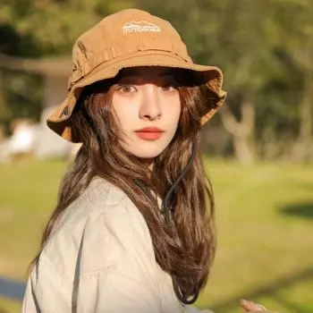 Drawstring big eaves fisherman hat children s season breathable sun protection outdoor mountaineering western cowboy hat M56-58cm чёрный