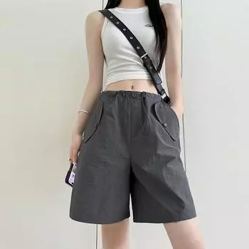 Дышащие быстросохнущие летние шорты-карго с высокой талией и большими карманами для женщин S чёрный