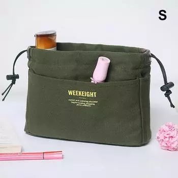 Drawstring Canvas Storage Organizers Multi-Pockets Liner Bag Lightweight Portable Travel Storage Bag Makeup Bags зелёный