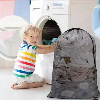 Drawstring Mesh Underwear Washing Bags Net Washing Machine Bag Laundry Basket Organizer Large Capacity Dirty Clothes Laundry Bag белый