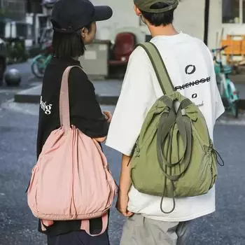 Нейлоновый рюкзак с завязками на шнурке, женская сумка-ведро с двумя плечами, школьная сумка для школьников чёрный